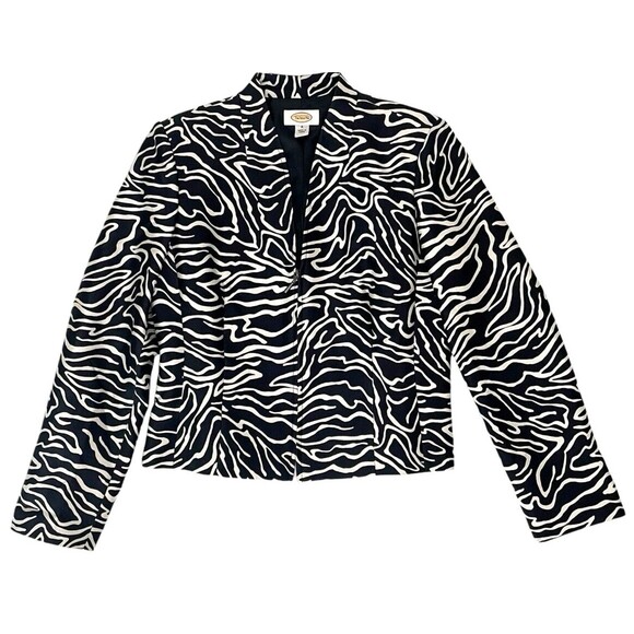 Cropped Zebra Print Silk Wool Zip Front Blazer Jacket Talbots 6 - Picture 2 of 16